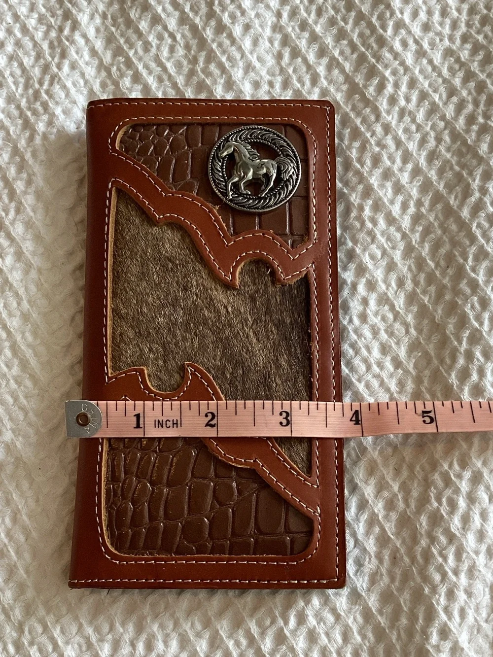 Brown Western Leather & Hair-On Hide Men's Long Wallet
